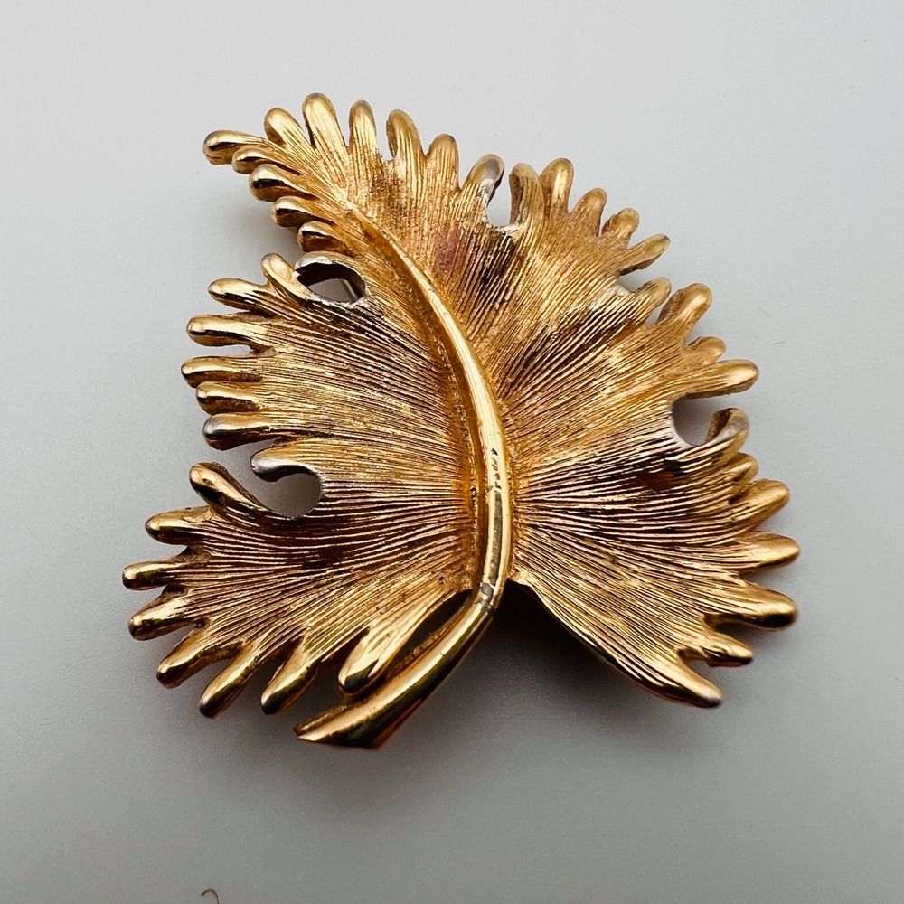 Vintage Monet Textured Leaf Brooch Botanical Statement Gold Tone Pin